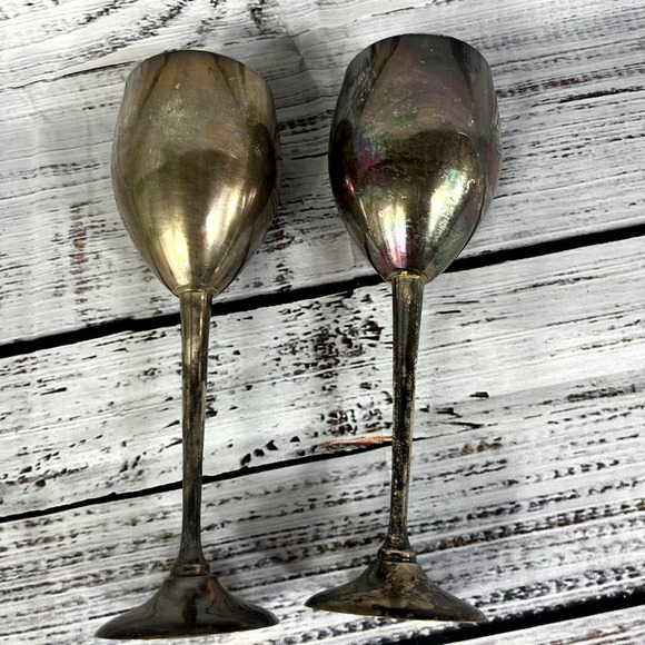 Set of 2 Landes Quality Silver Plated Goblets Vintage Wedding Dinner Christmas - Picture 7 of 8
